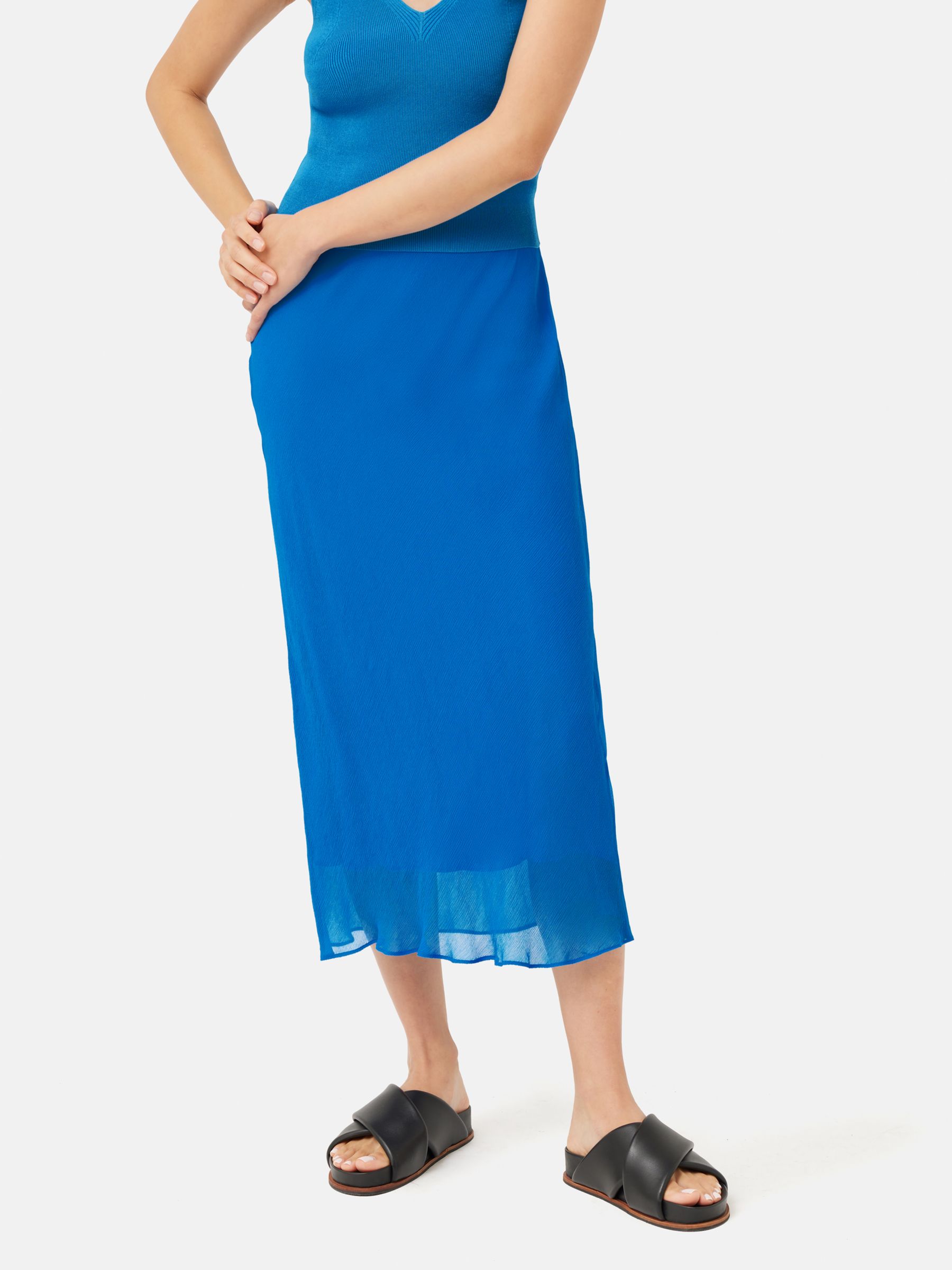 Jigsaw Plain Crinkle Midi Skirt, Blue, 8