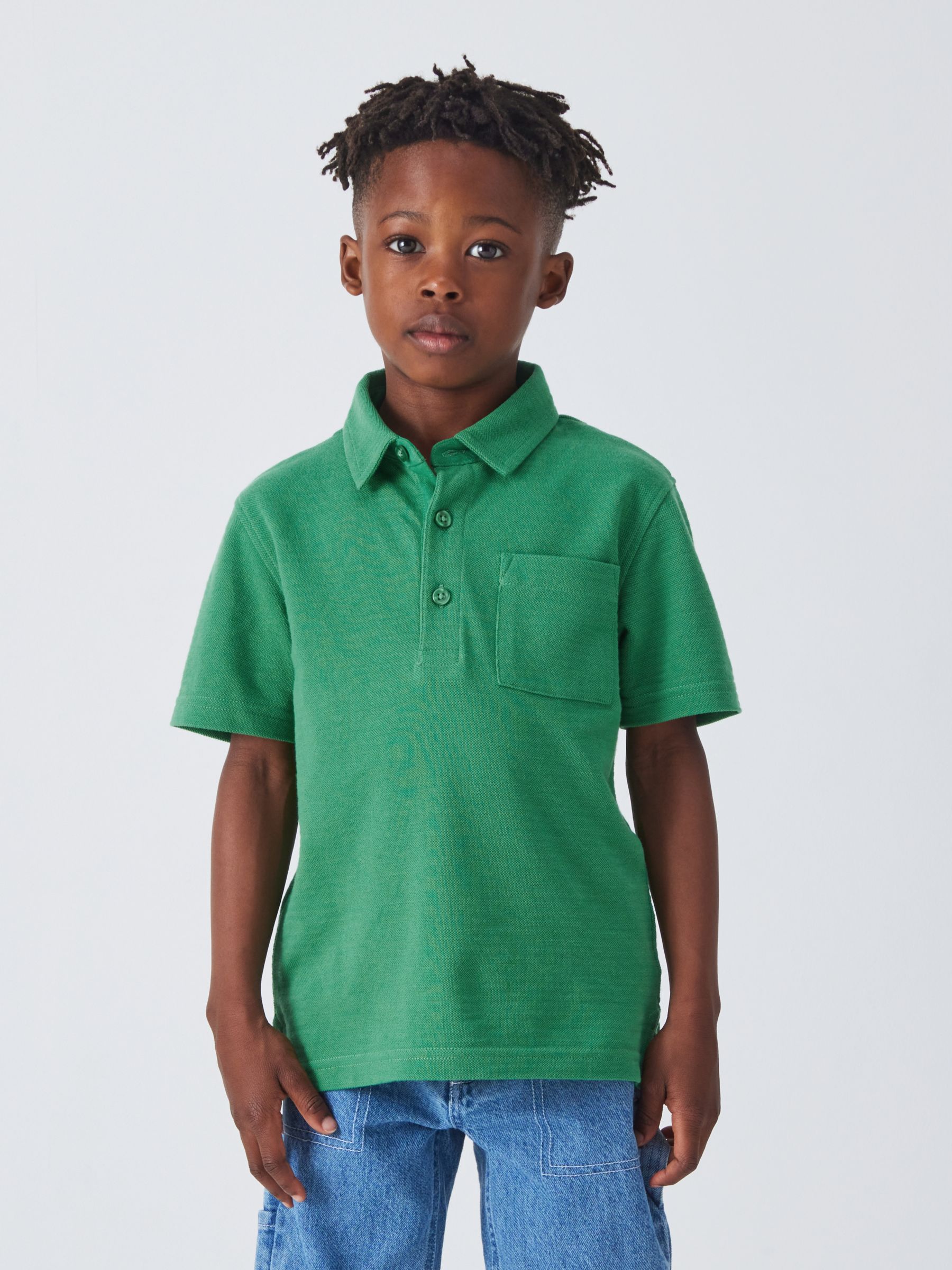 John Lewis Kids' Plain Patch Pocket Polo Shirt, Green at John Lewis ...