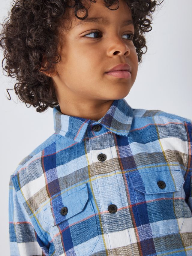 John Lewis Kids' Plaid Check Long Sleeve Shirt, Blue, 2 years