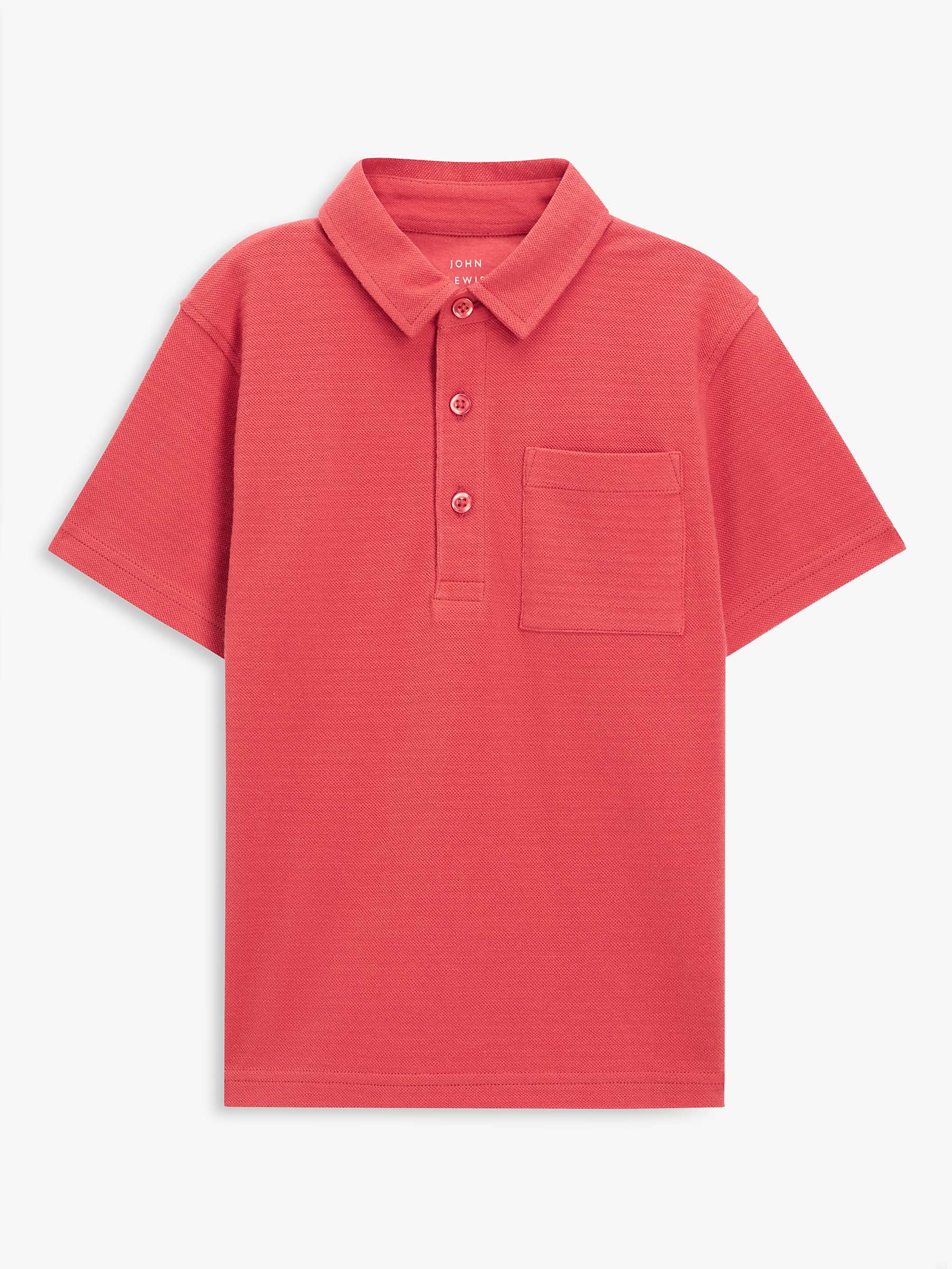 John Lewis Kids' Plain Patch Pocket Polo Shirt, Red at John Lewis ...