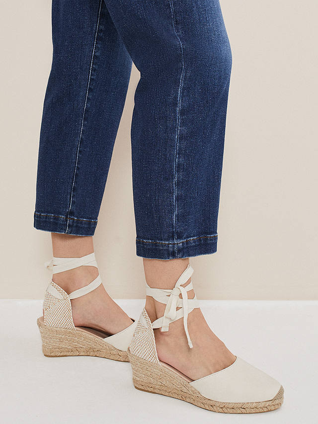 Phase Eight Suede Ankle Tie Espadrilles, Ivory