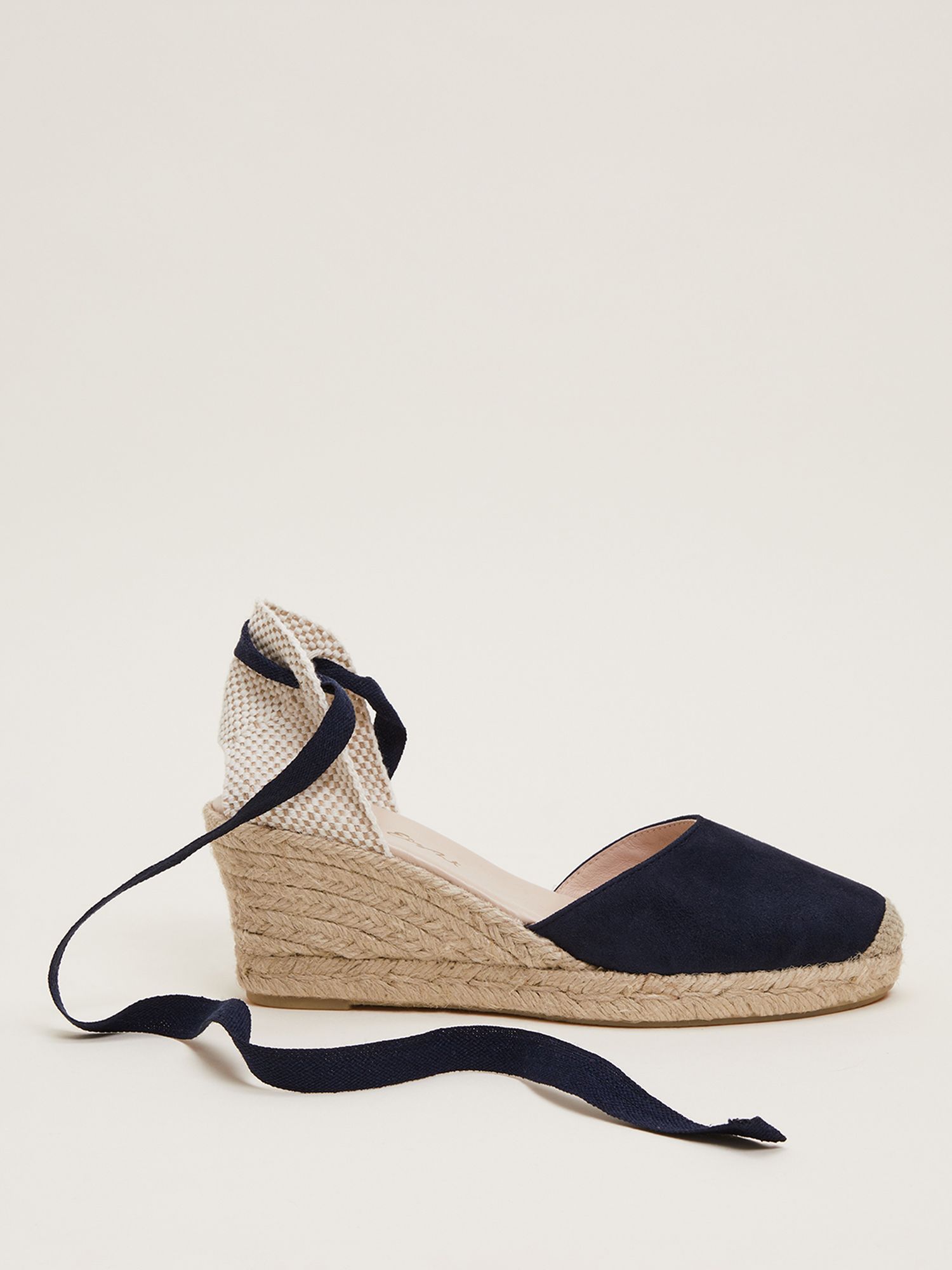 Phase Eight Suede Ankle Tie Espadrilles, Navy at John Lewis & Partners