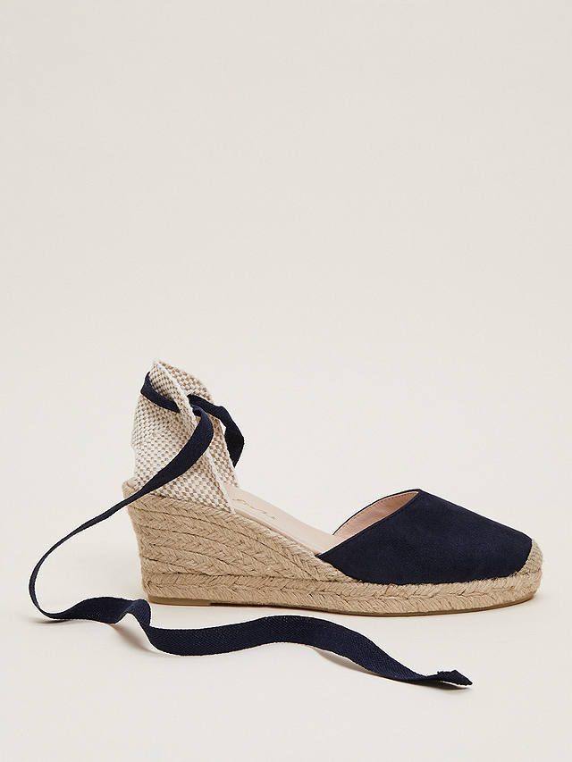 Phase Eight Suede Ankle Tie Espadrilles, Navy