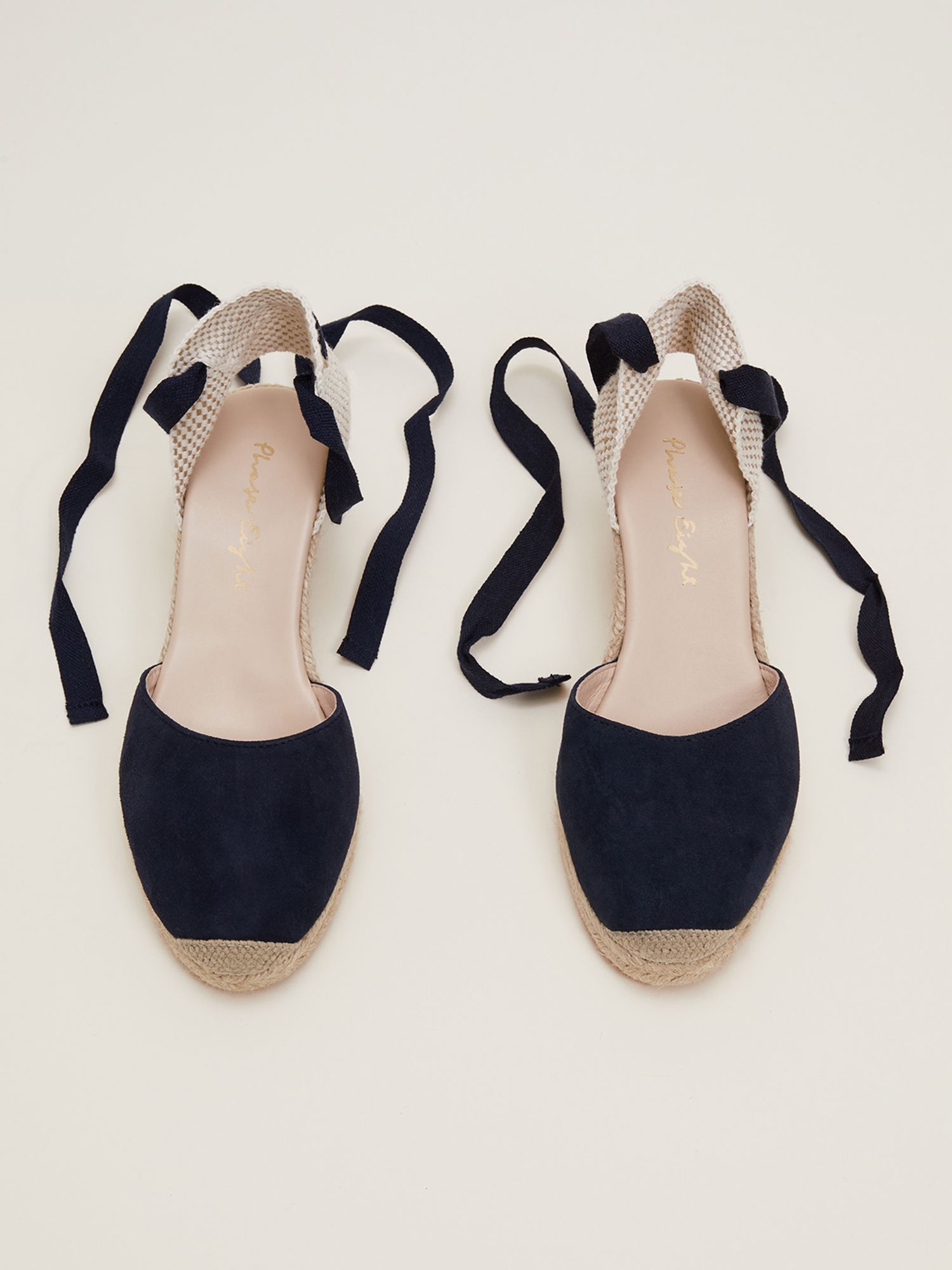 Phase Eight Suede Ankle Tie Espadrilles Navy at John Lewis Partners