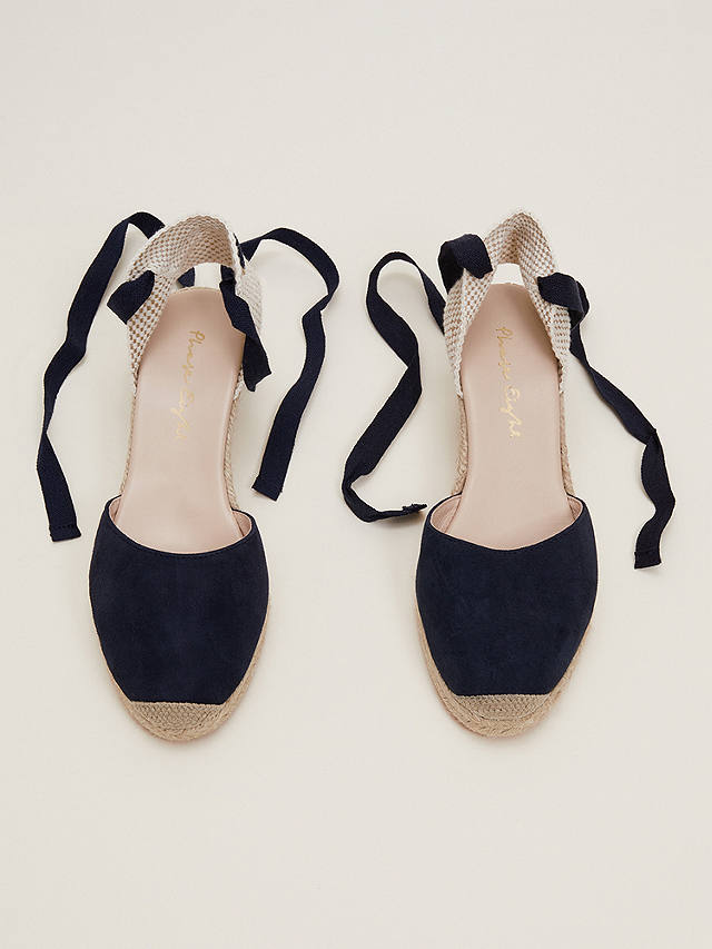 Phase Eight Suede Ankle Tie Espadrilles, Navy