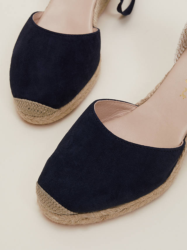 Phase Eight Suede Ankle Tie Espadrilles, Navy