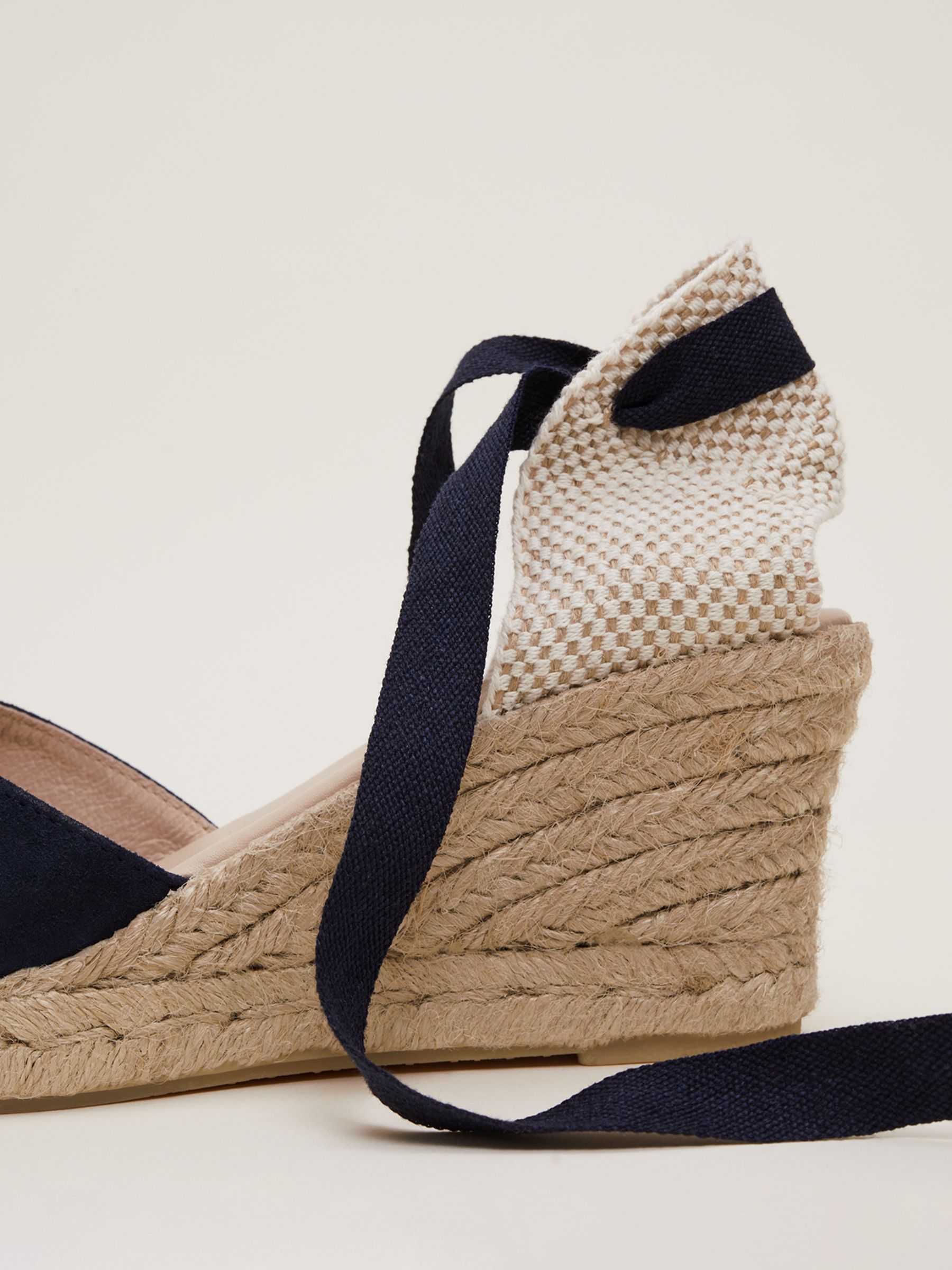 Phase Eight Suede Ankle Tie Espadrilles, Navy, 3