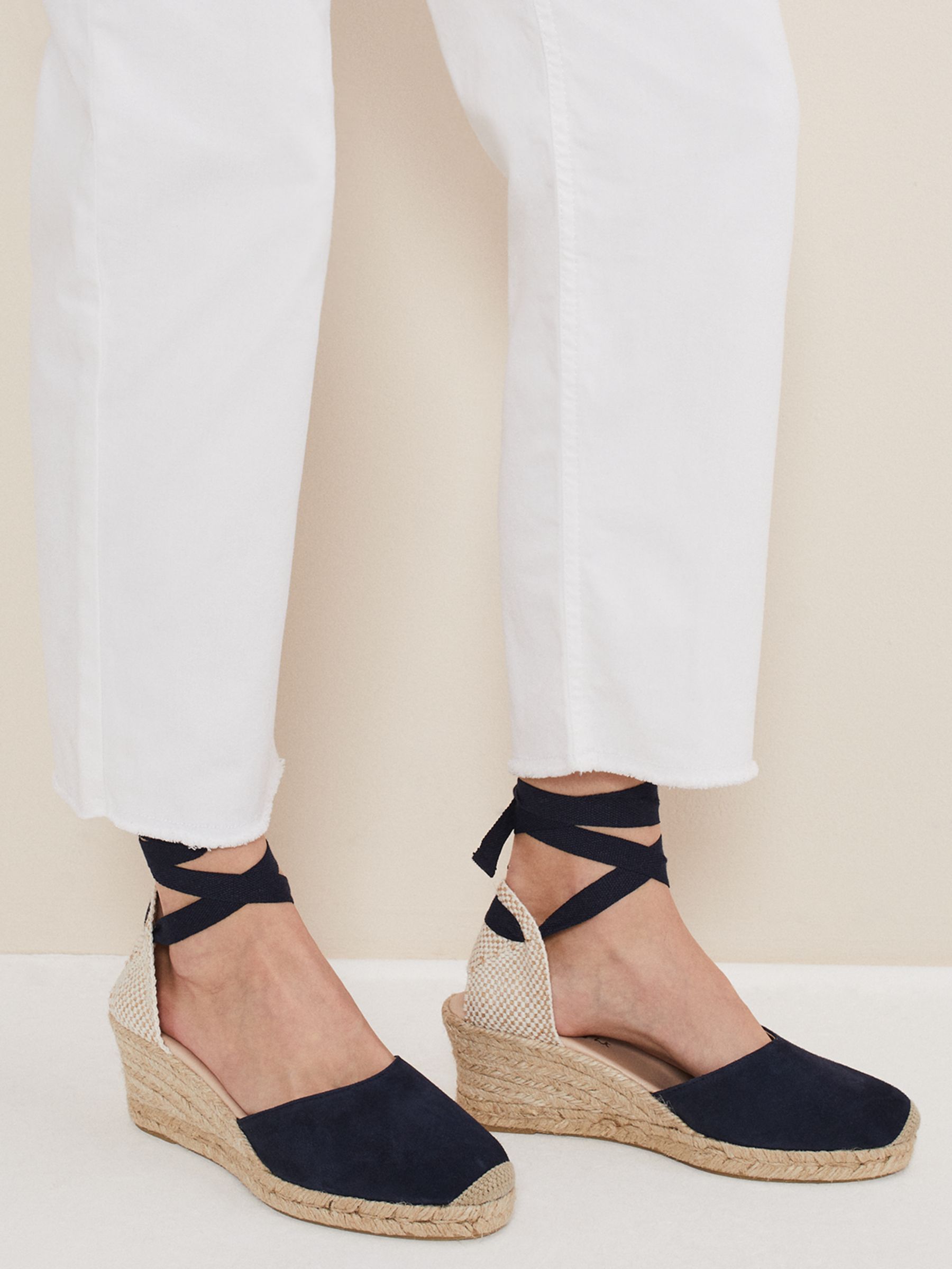 Phase Eight Suede Ankle Tie Espadrilles, Navy at John Lewis & Partners