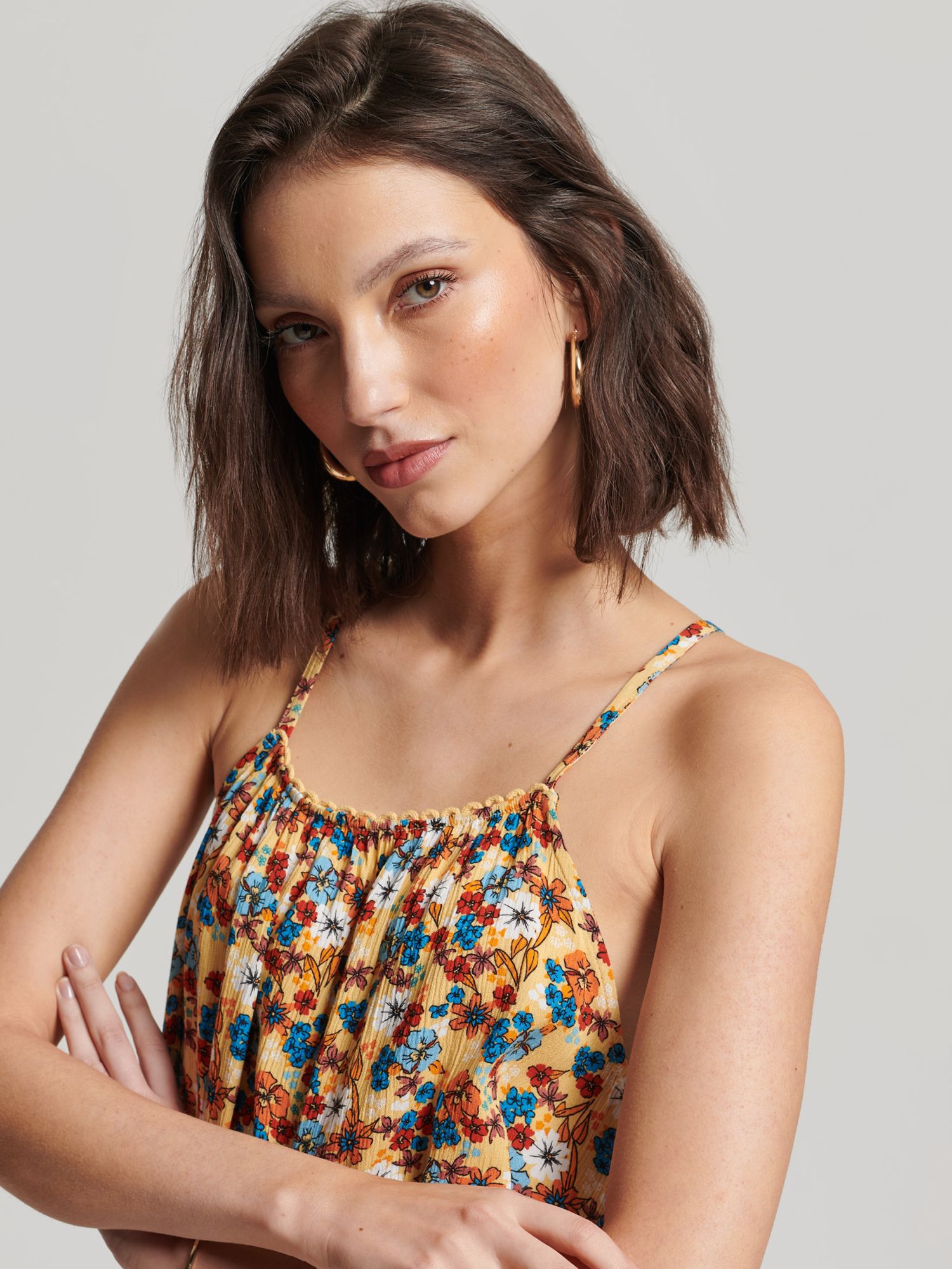 Superdry Halter Beach Cami Top, 70s Yellow Floral at John Lewis & Partners
