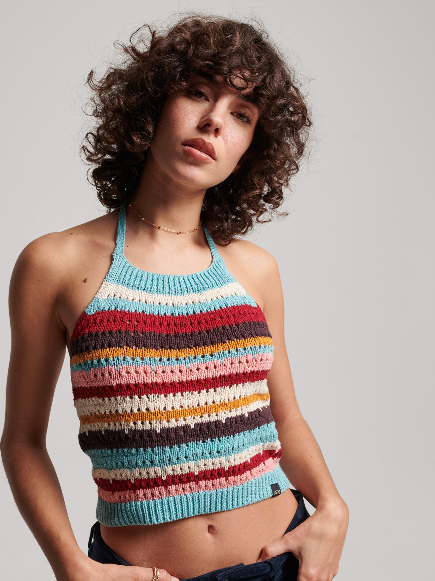 RSQ Womens Stripe Crochet Halter Top