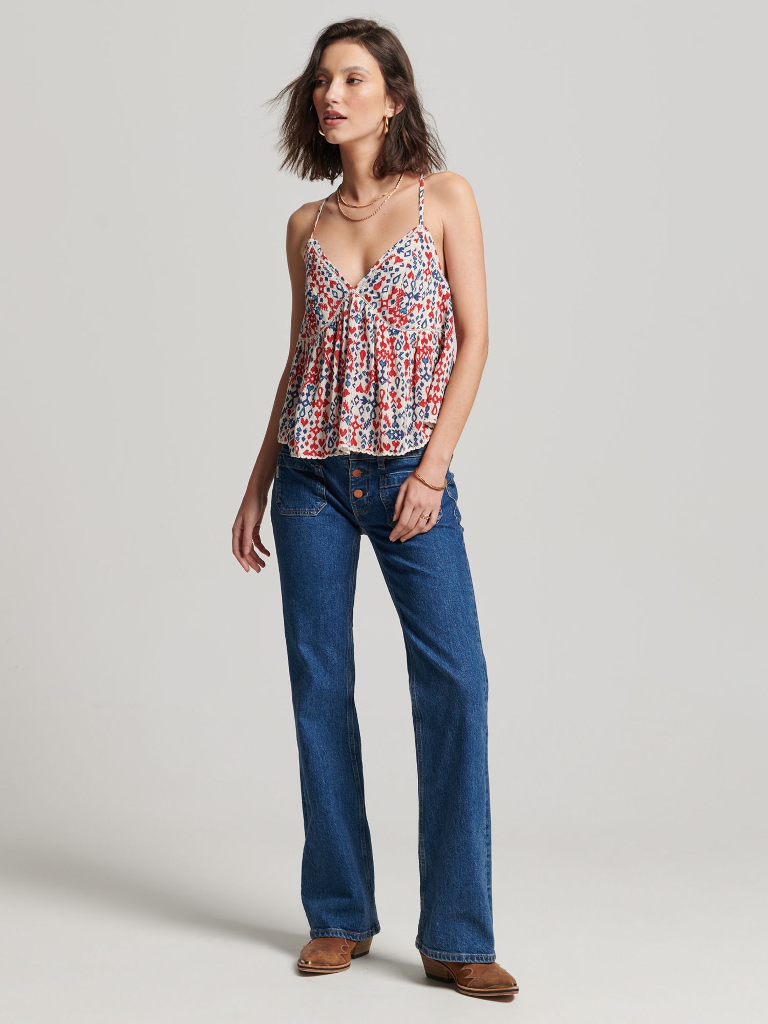 Superdry Tiered Cami Top, Love Ikat Red at John Lewis & Partners
