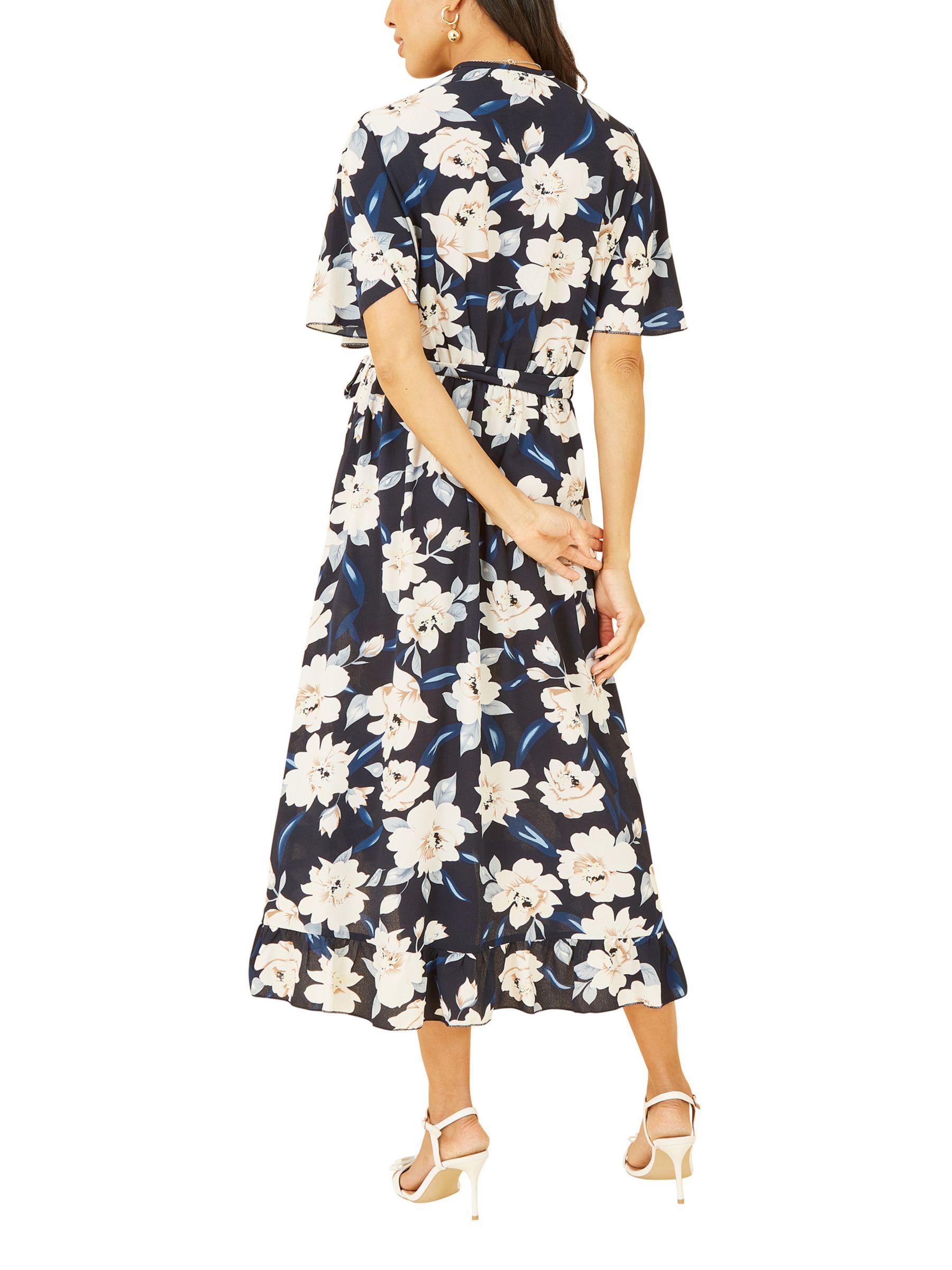 Mela London Floral Print Wrap Midi Dress, Navy, 8