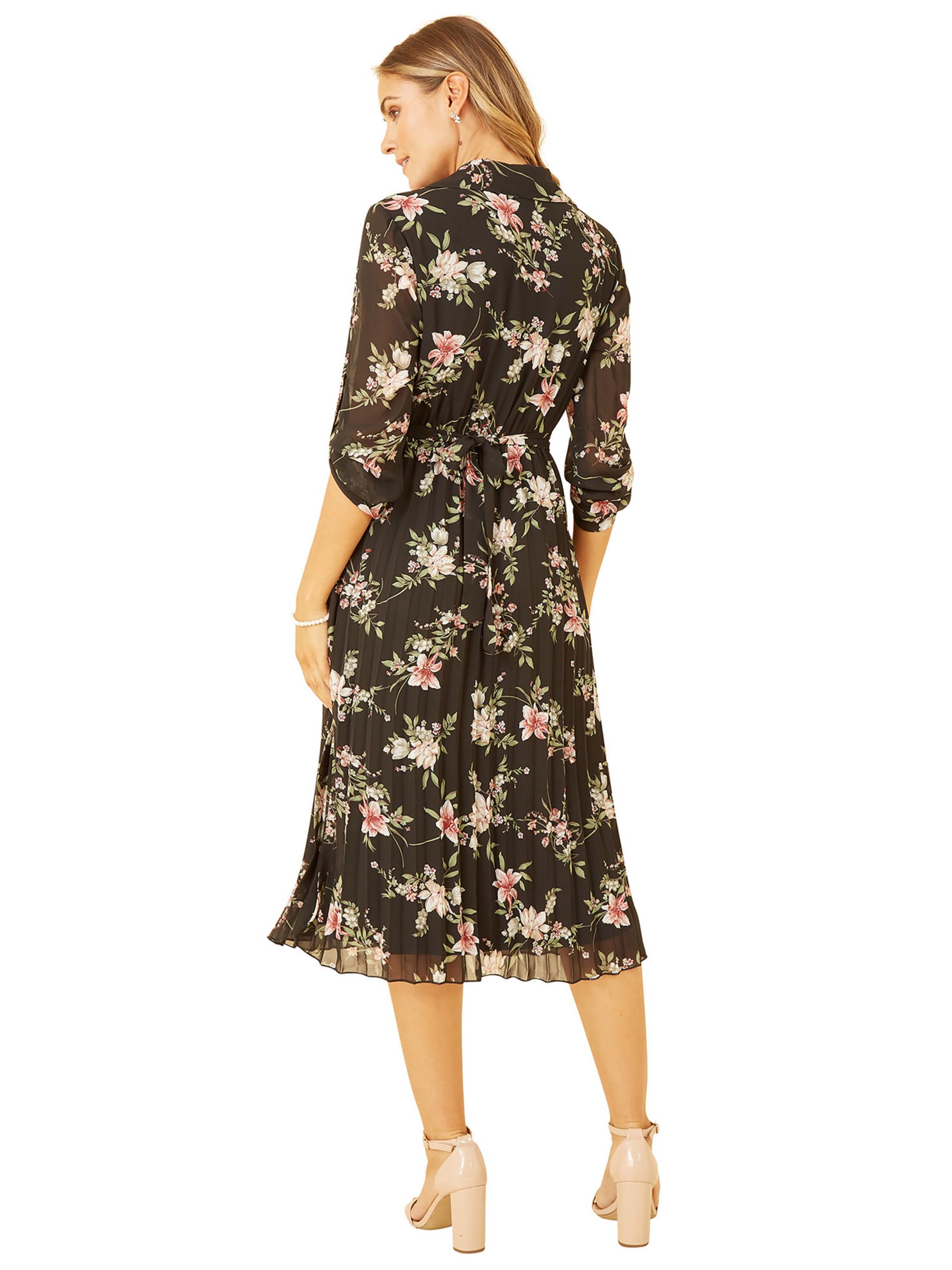 Buy Mela London Floral Print Pleated Midi Dress, Black Online at johnlewis.com