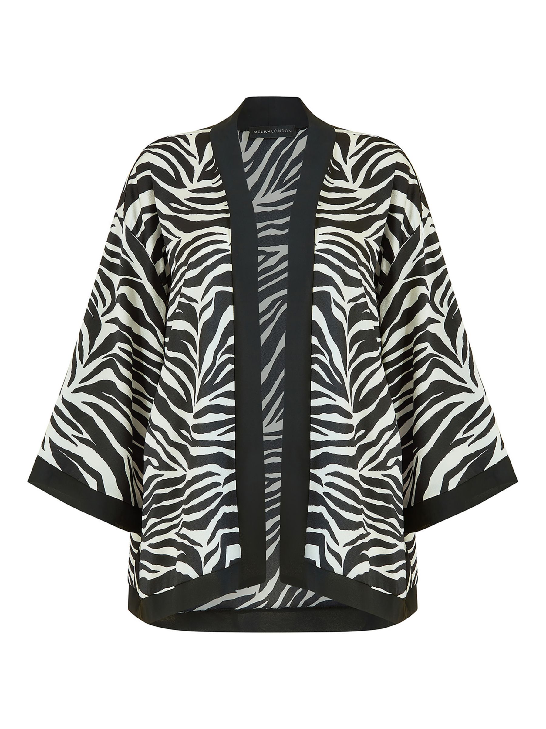 Mela London Zebra Print Satin Kimono, Black/White, 8