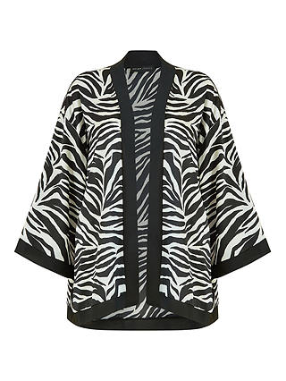 Mela London Zebra Print Satin Kimono, Black/White