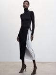 Mango Bow Monochrome Midi Skirt, Black/White