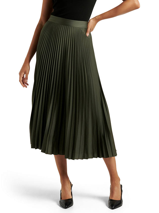 Forever New Ester Satin Pleated Skirt, Slate Green at John Lewis & Partners