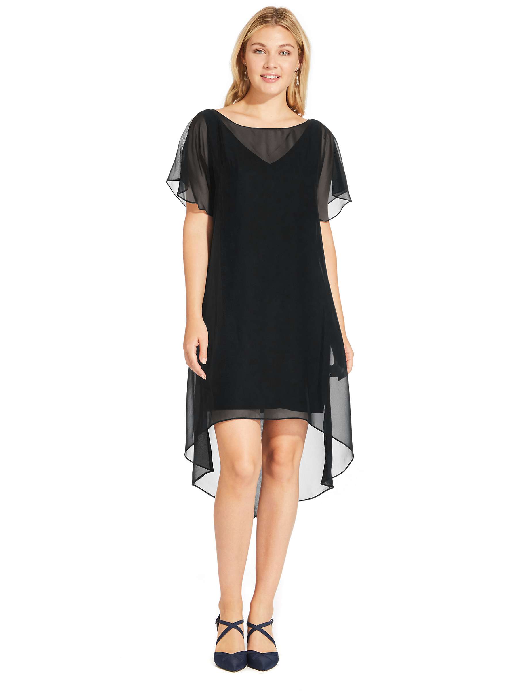 Buy Adrianna Papell Chiffon Overlay Draped Dress, Black Online at johnlewis.com