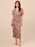 Adrianna Papell Floral Metallic Midi Crinkle Dress, Rose/Multi