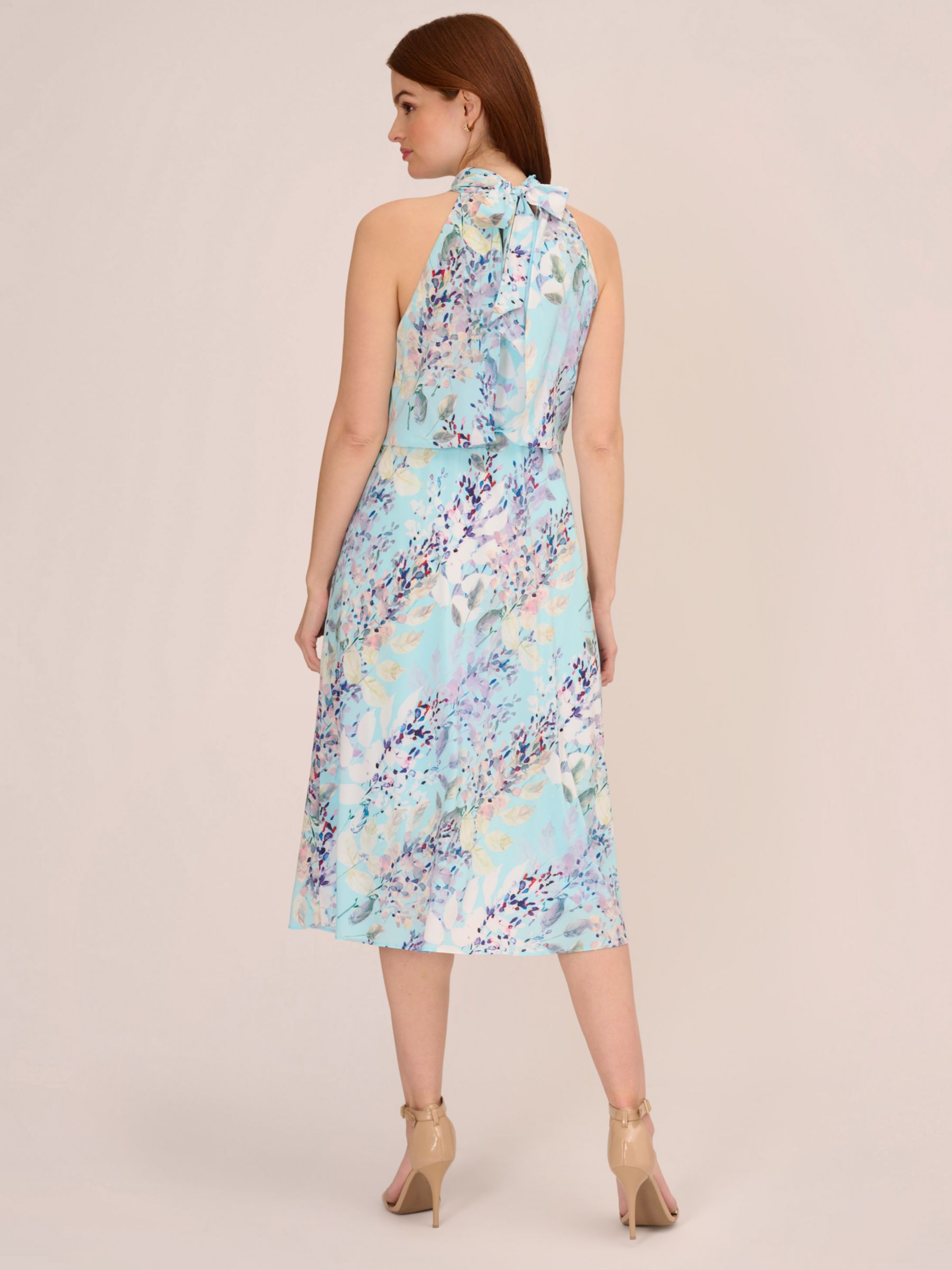 Adrianna Papell Watercolor Floral Midi Dress, Light Blue/Multi, 6