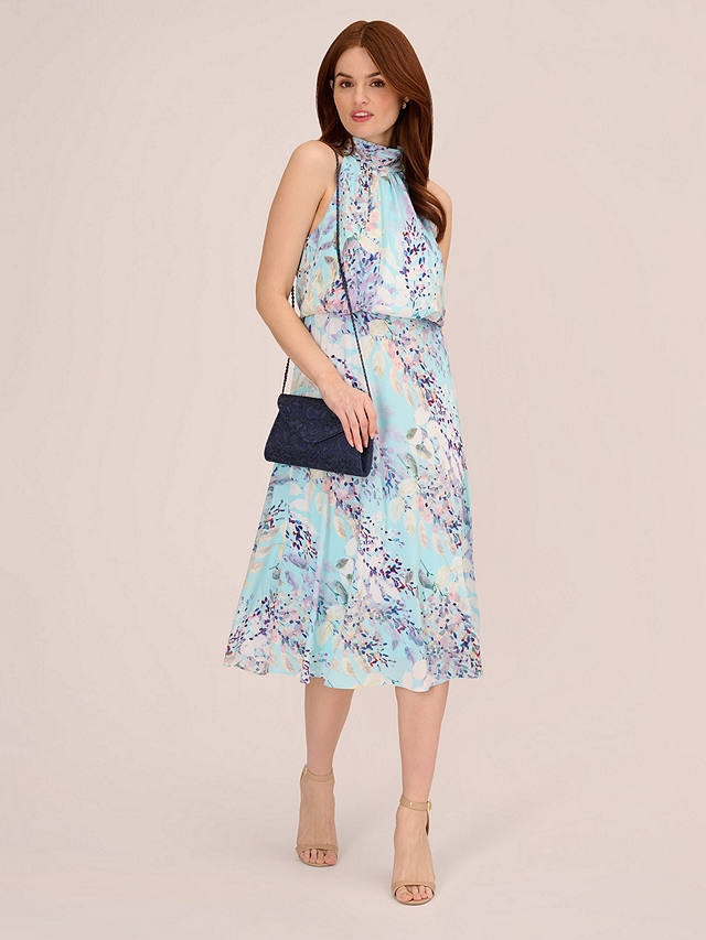 Adrianna Papell Watercolor Floral Midi Dress, Light Blue/Multi