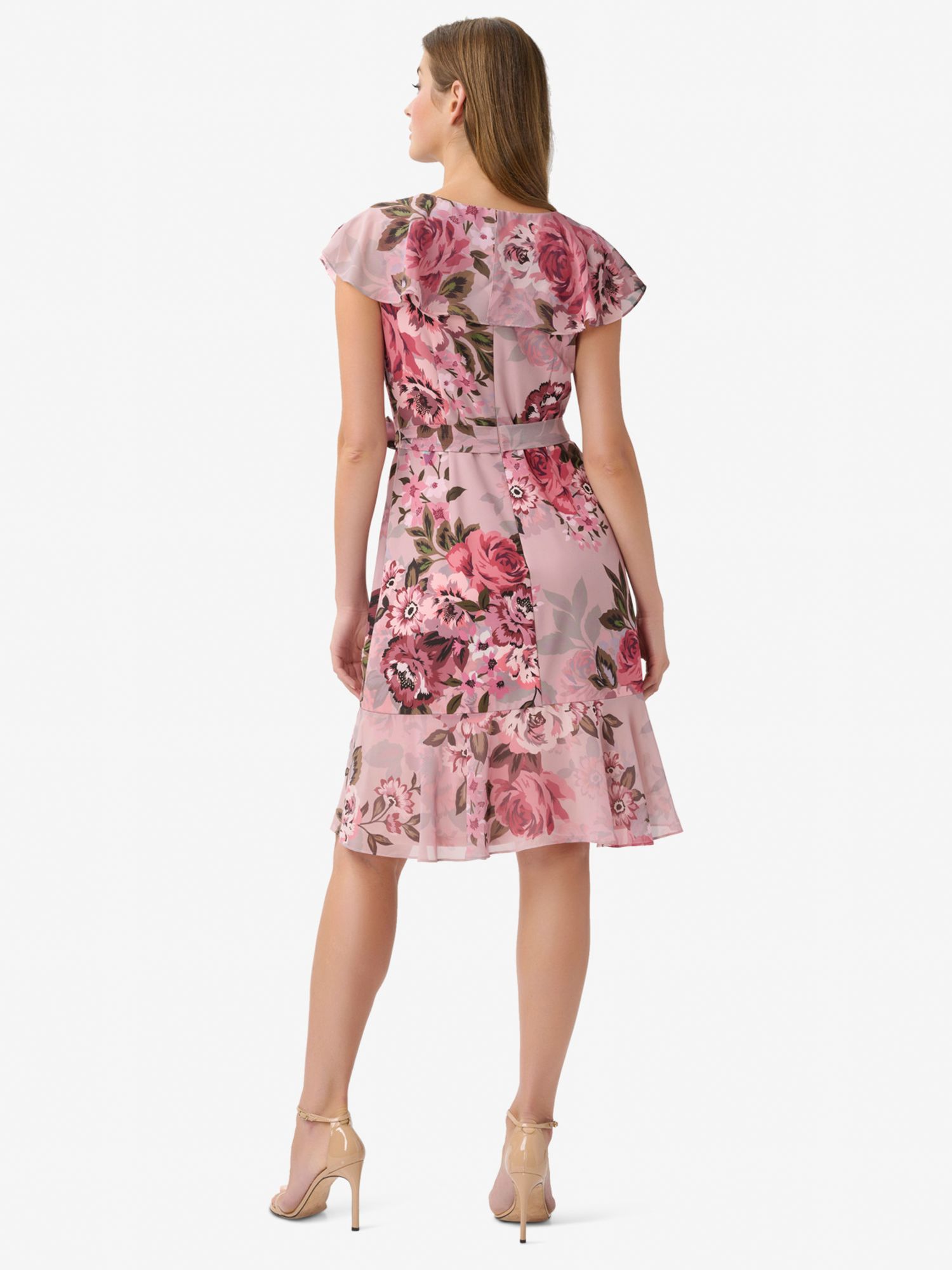 Adrianna Papell Floral Faux Wrap Dress Blush Multi at John Lewis