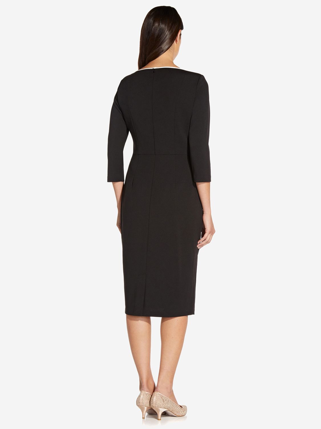 Adrianna Papell Tipped Crepe Tie Waist Midi Dress Black Ivory at