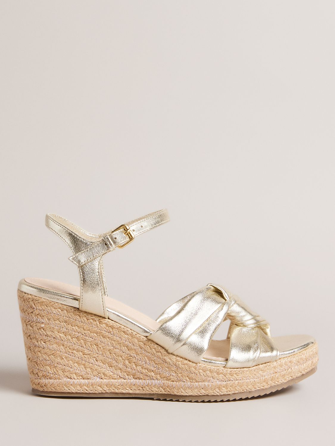 Ted Baker Carda Knotted Wedge Leather Espadrille Sandals, Gold, 3