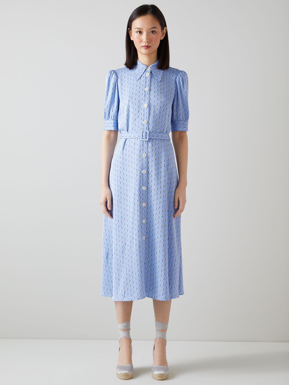 L.K.Bennett Valerie Diamond Print Shirt Dress, Blue/Cream