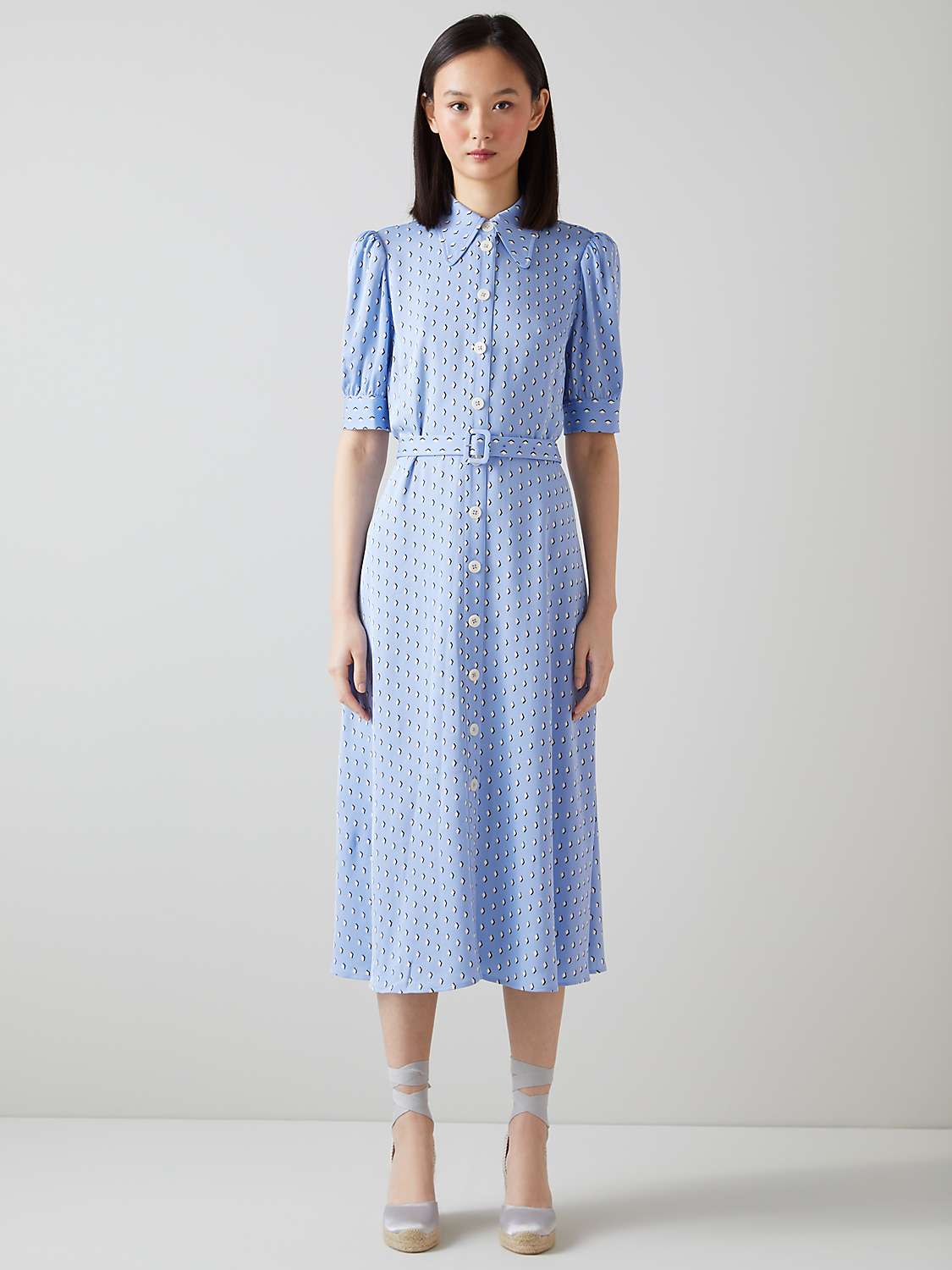 L.K.Bennett Valerie Diamond Print Shirt Dress, Blue/Cream at John Lewis ...