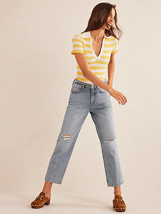 Boden Distressed Cropped Loose Fit Jeans, Mid Wash