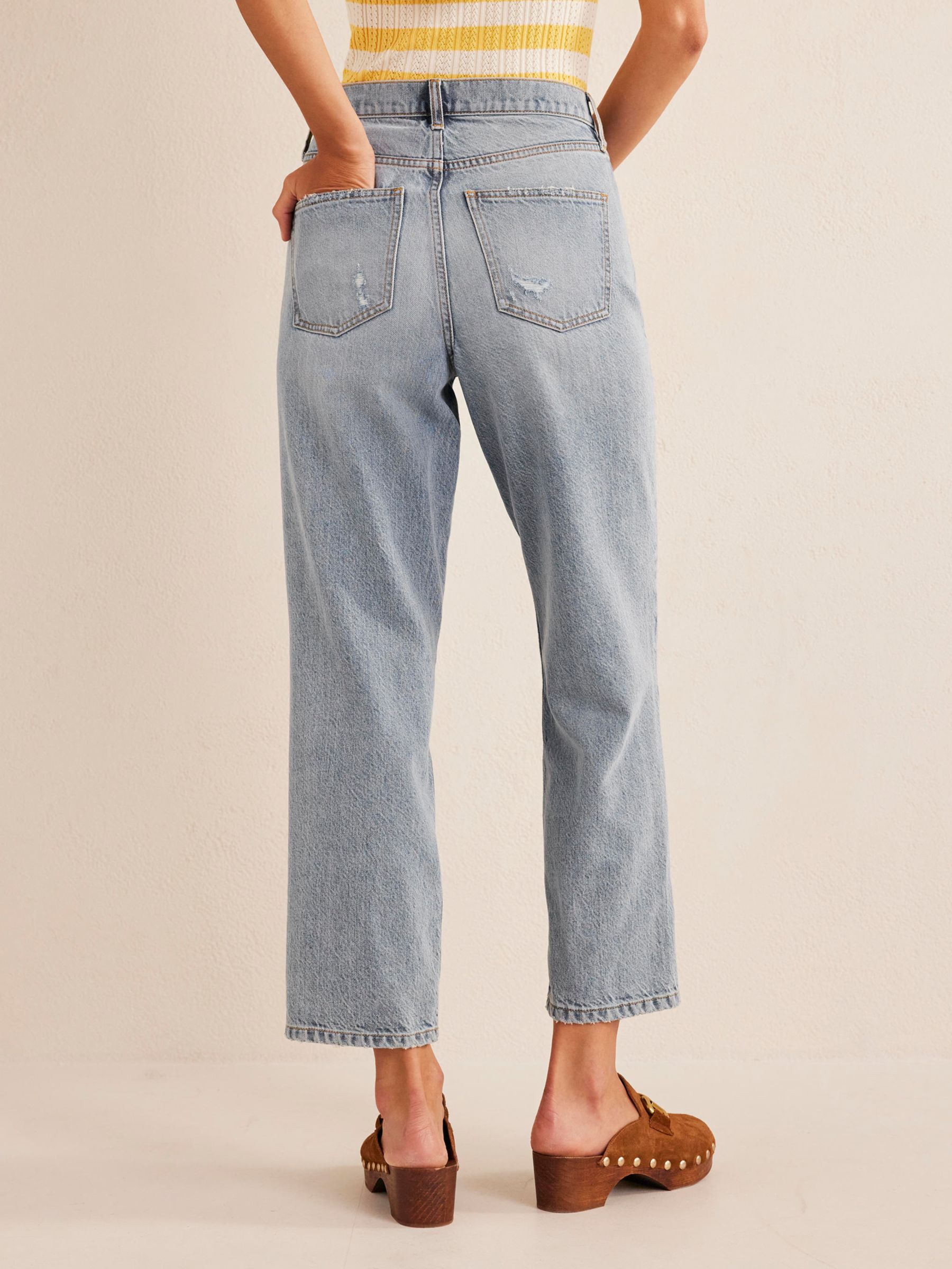 Boden Distressed Cropped Loose Fit Jeans, Mid Wash at John Lewis & Partners