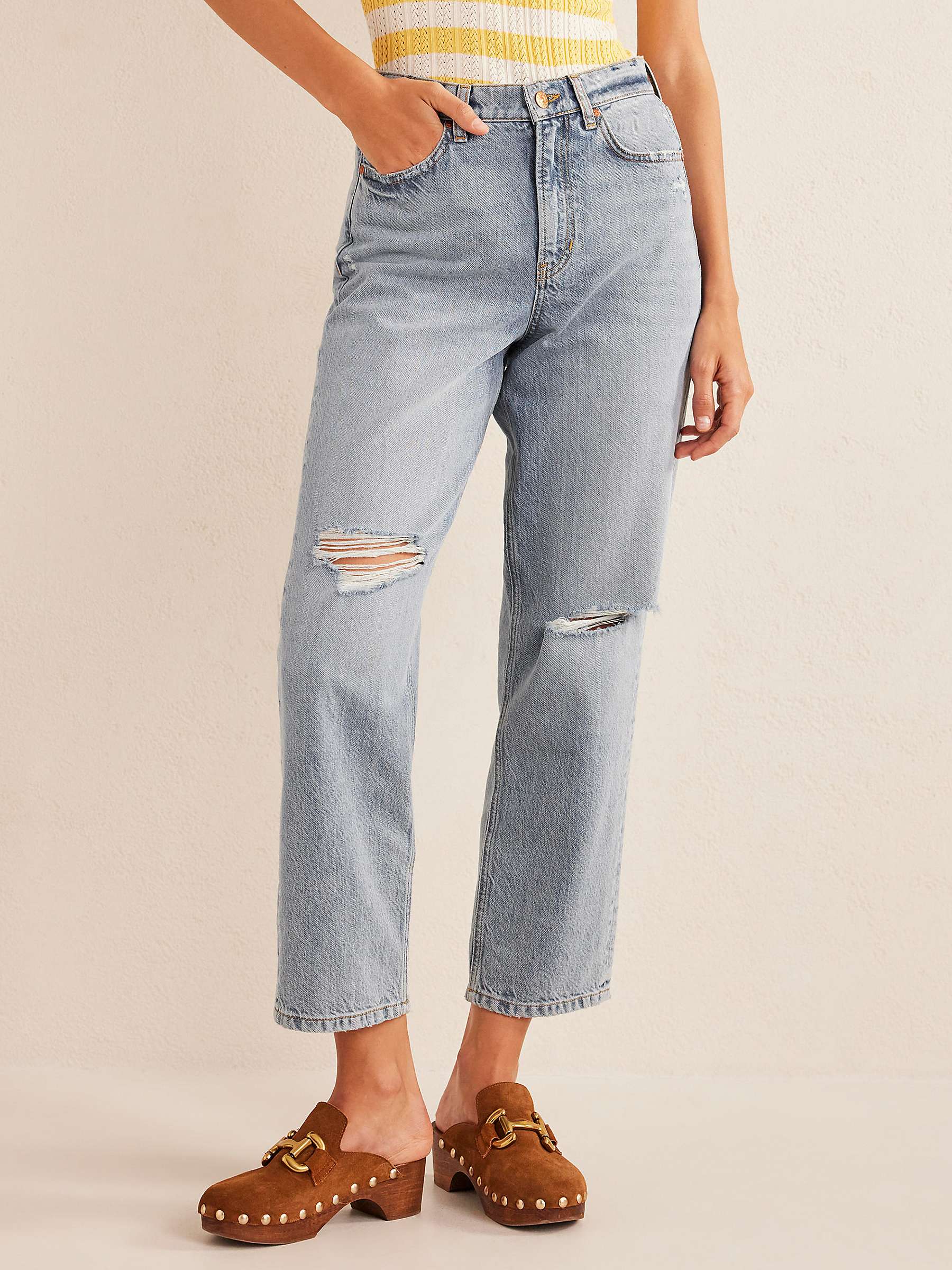 Buy Boden Distressed Cropped Loose Fit Jeans, Mid Wash Online at johnlewis.com