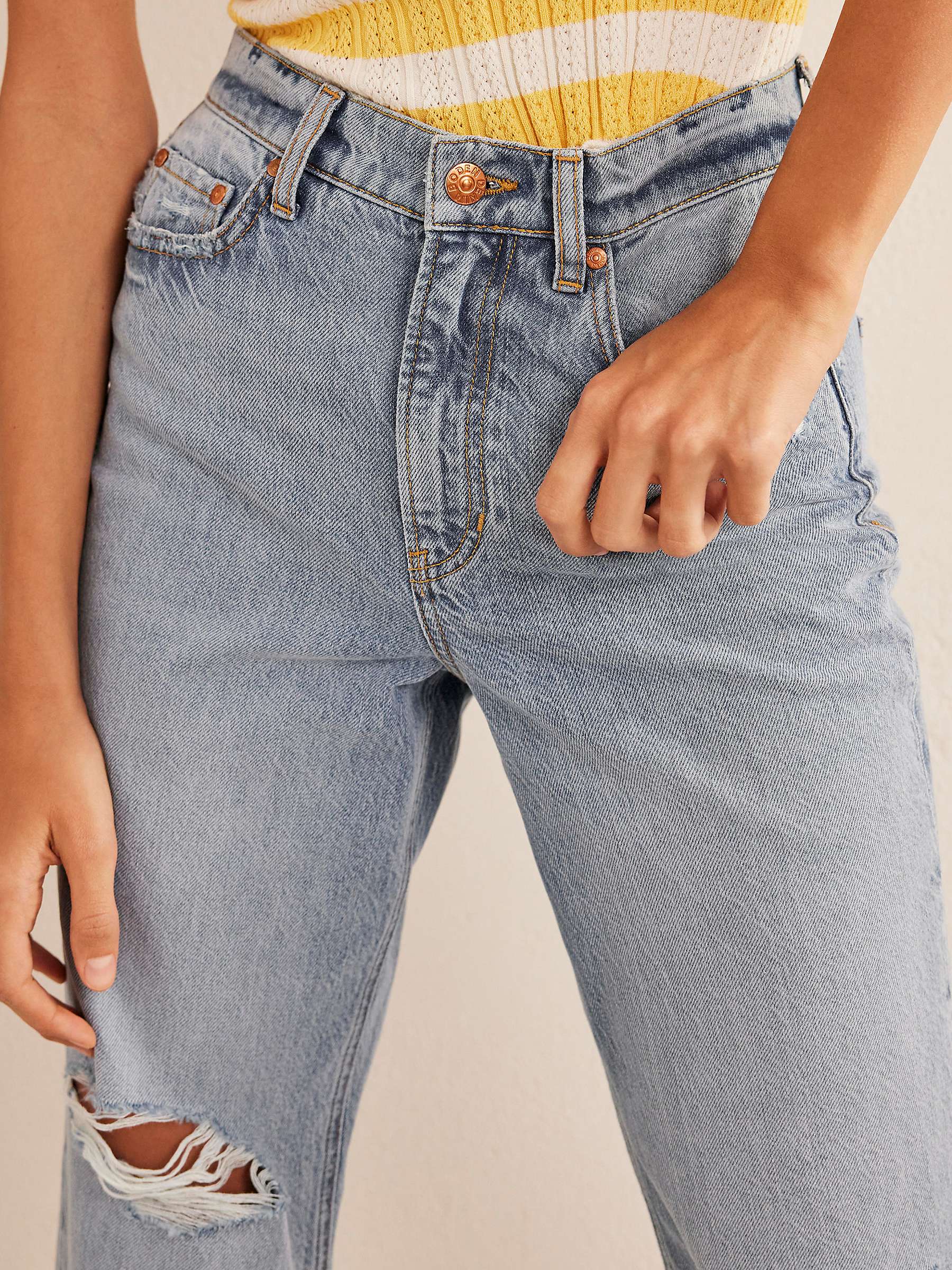 Buy Boden Distressed Cropped Loose Fit Jeans, Mid Wash Online at johnlewis.com