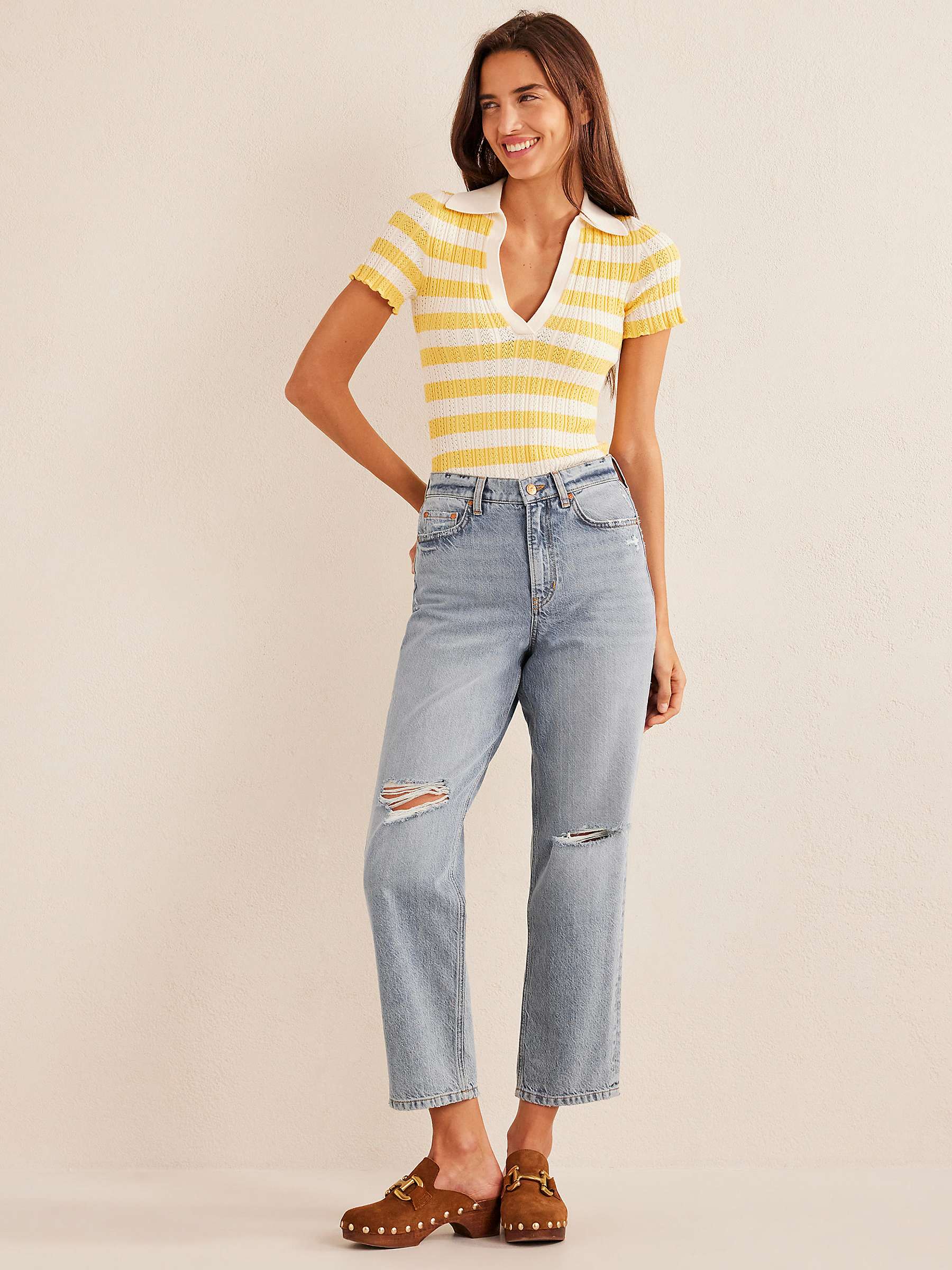 Buy Boden Distressed Cropped Loose Fit Jeans, Mid Wash Online at johnlewis.com