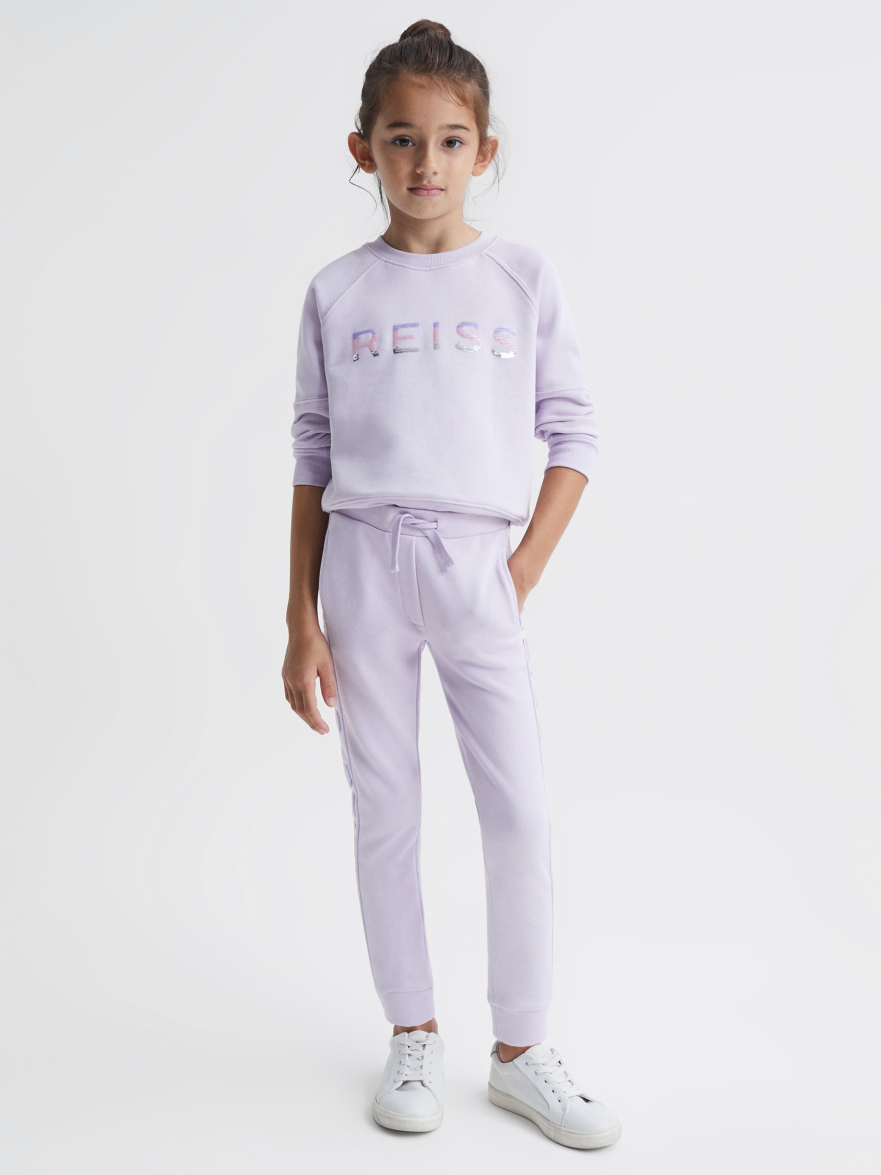 Reiss Kids' Maria Sequin Embellished Jersey Trousers, Lilac at John ...