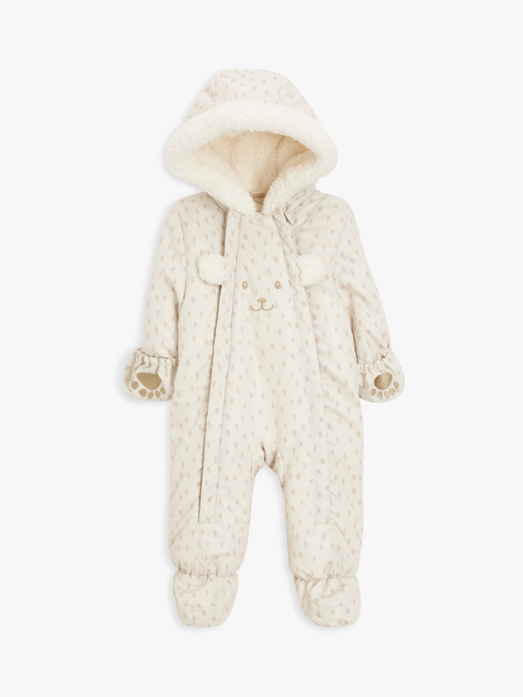 John Lewis Baby Embroidered Bear Snowsuit, Multi