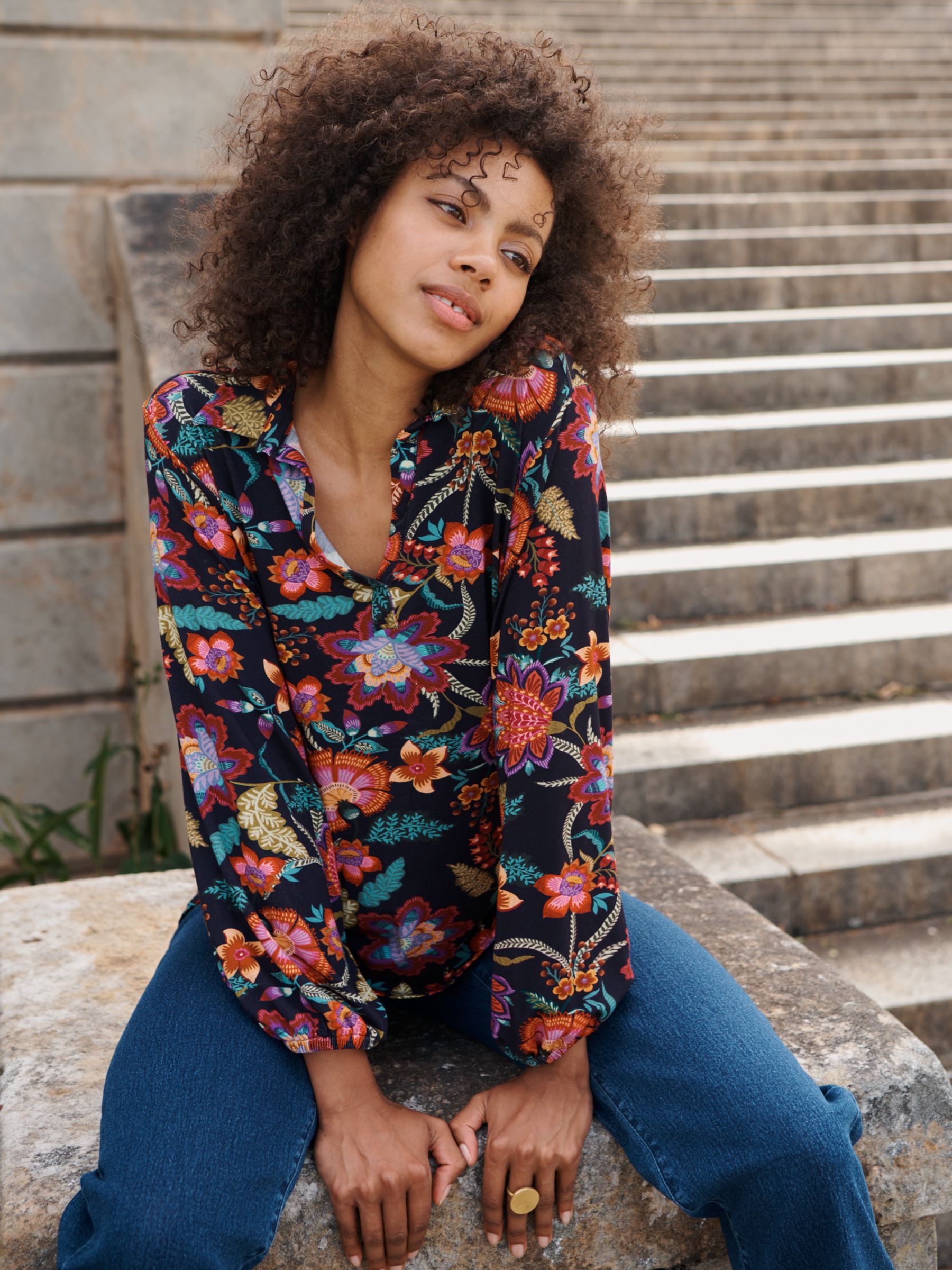 NRBY India Passion Flower Jersey Shirt, Multi at John Lewis & Partners