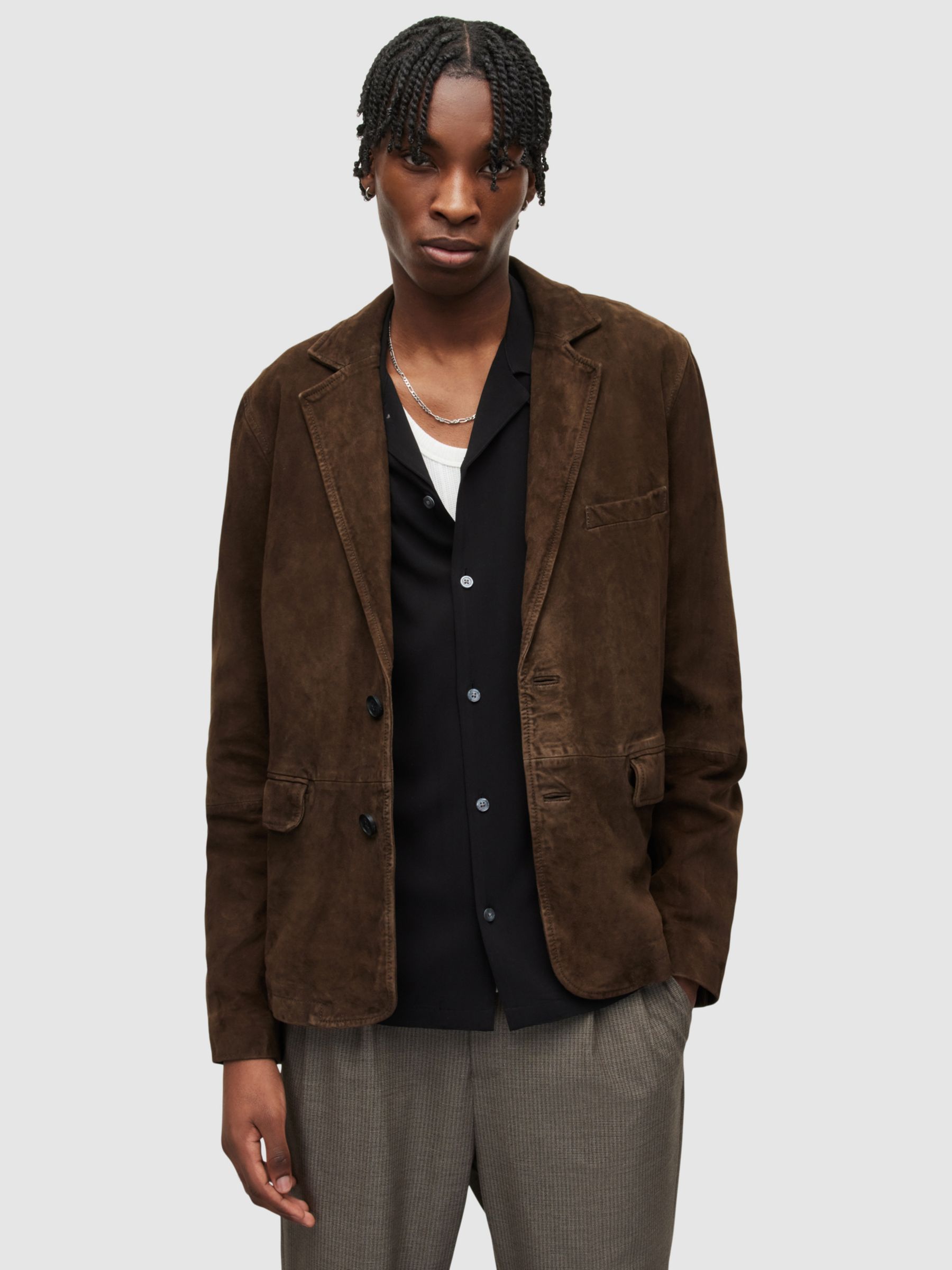AllSaints Hoku Stone Washed Suede Classic Blazer, Brown at John Lewis ...