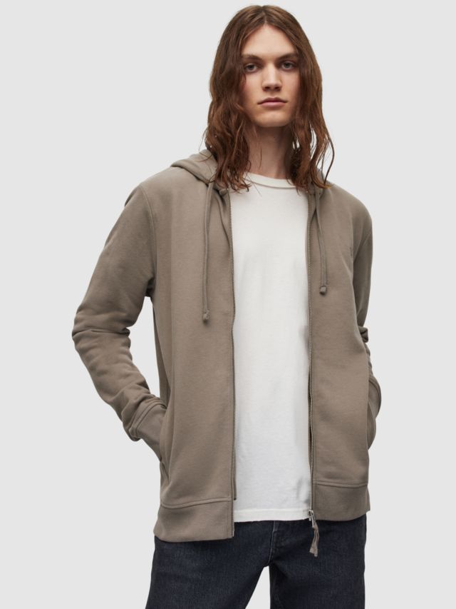 AllSaints Raven Zip Hoody, Bay Leaf Taupe, XS