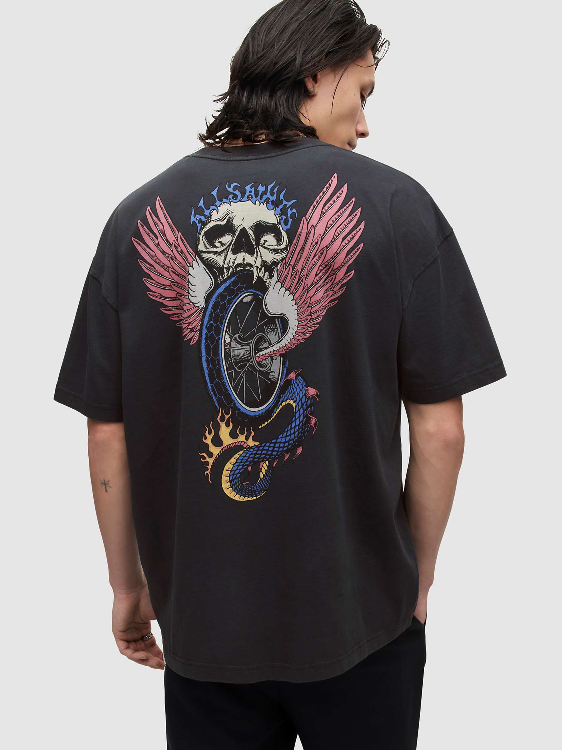 Buy AllSaints Road Rash Crew Neck Cotton T-Shirt, Washed Black Online at johnlewis.com