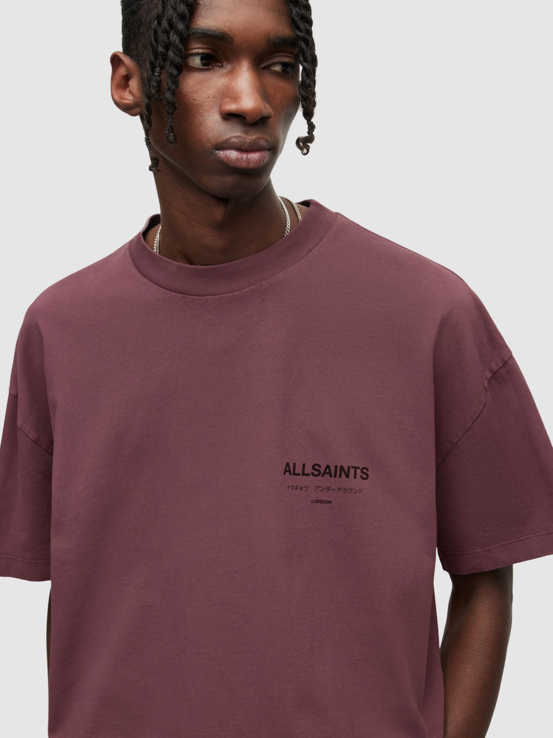 AllSaints Underground T-Shirt, Sage Purple at John Lewis & Partners