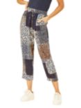 Yumi Patchwork Animal Print Cropped Trousers, Navy/Multi