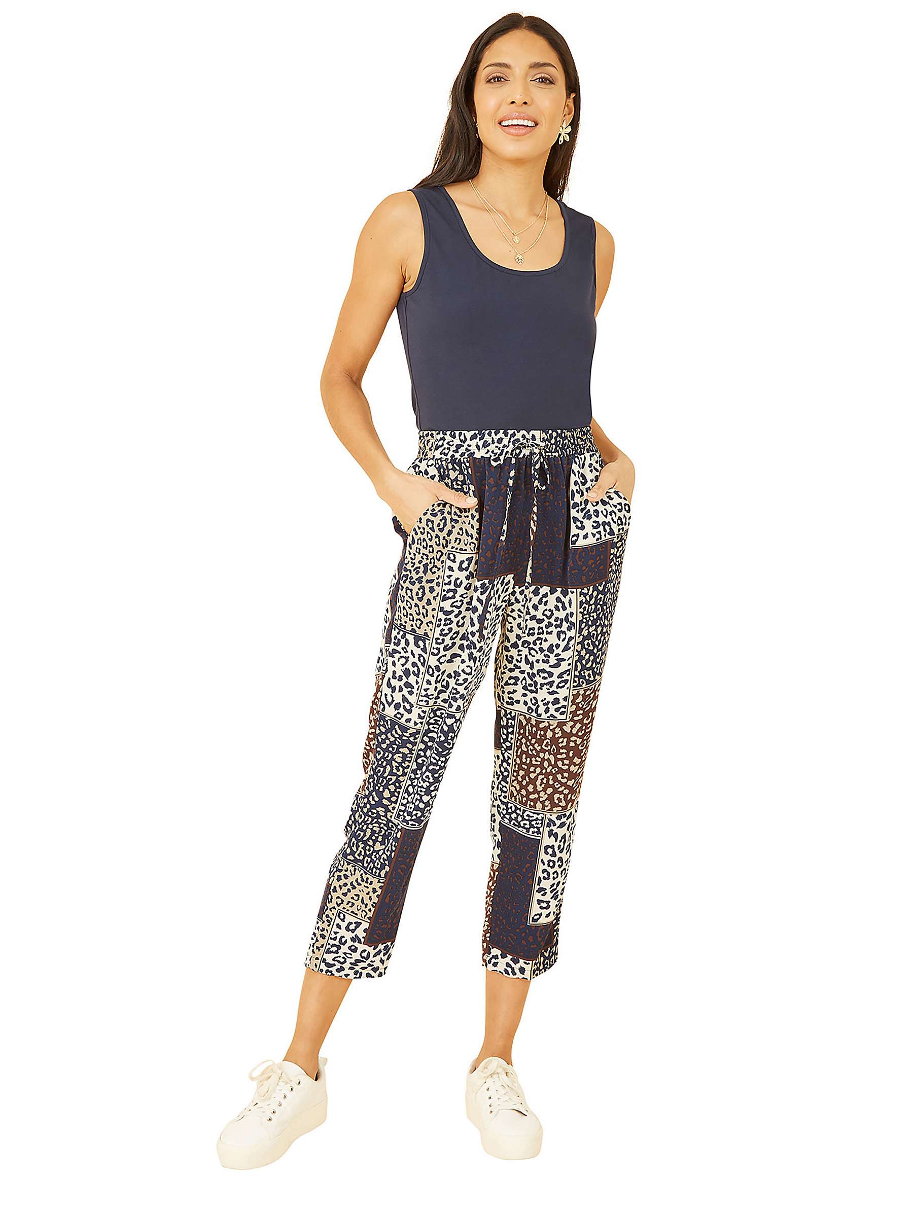 Buy Yumi Patchwork Animal Print Cropped Trousers, Navy/Multi Online at johnlewis.com