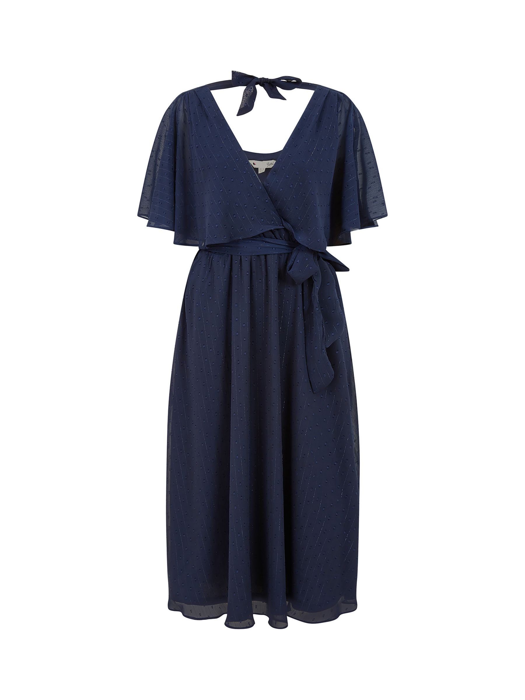 Yumi Flutter Sleeve Wrap Midi Dress, Navy at John Lewis & Partners