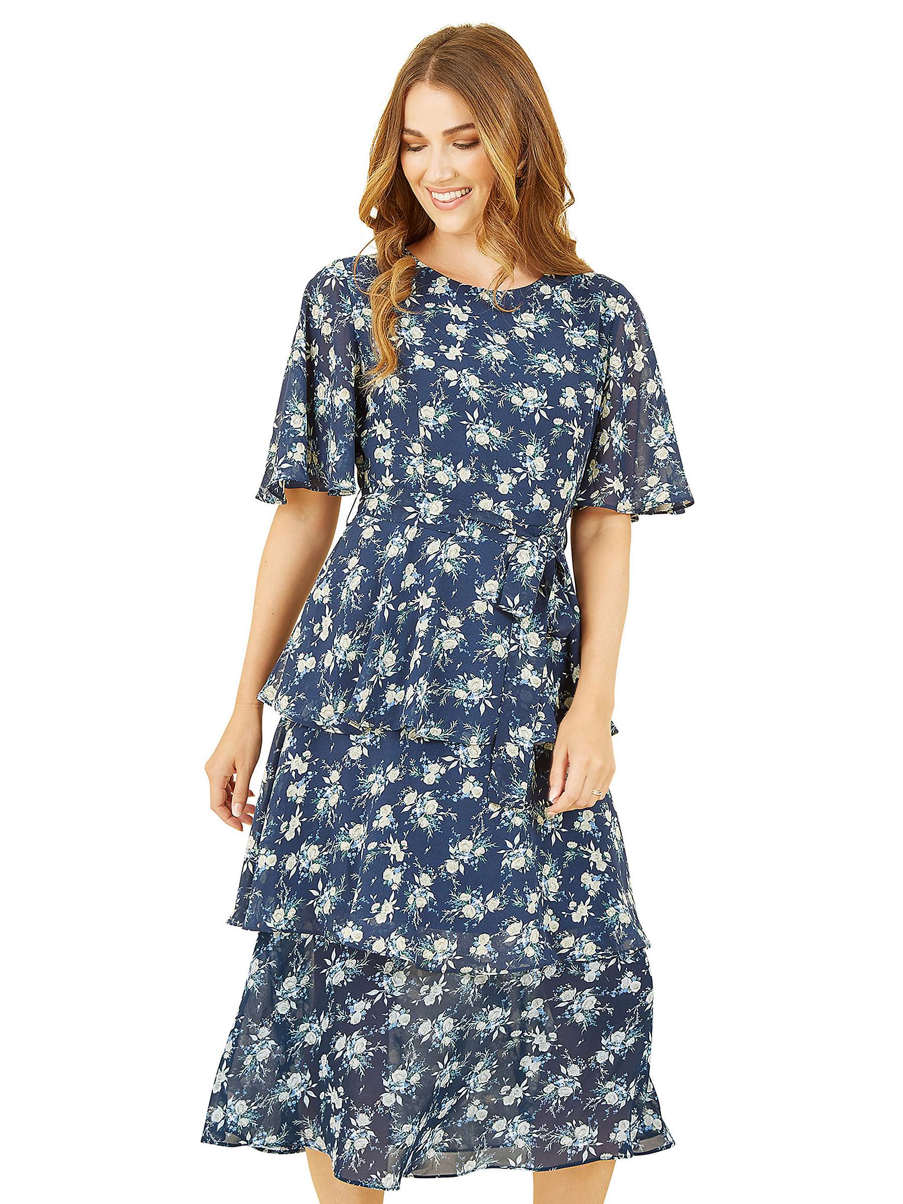 Buy Yumi Floral Print Tiered Midi Dress, Navy Online at johnlewis.com