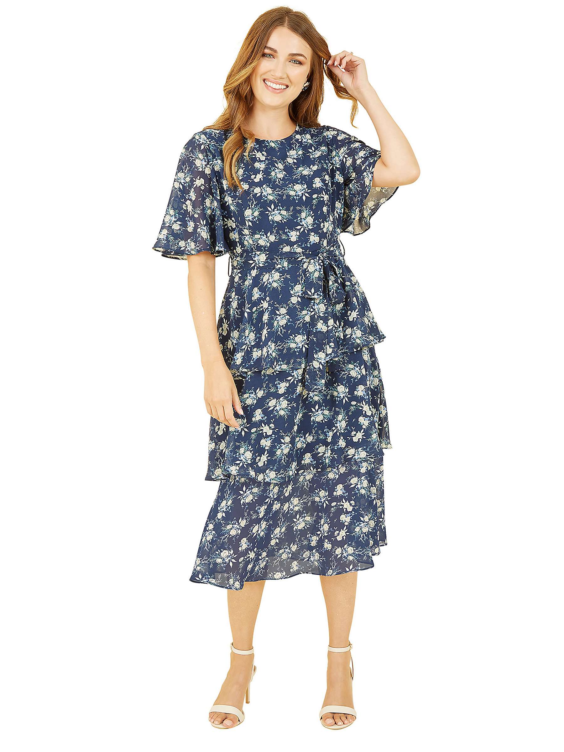 Buy Yumi Floral Print Tiered Midi Dress, Navy Online at johnlewis.com