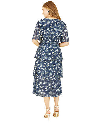 Yumi Floral Print Tiered Midi Dress, Navy