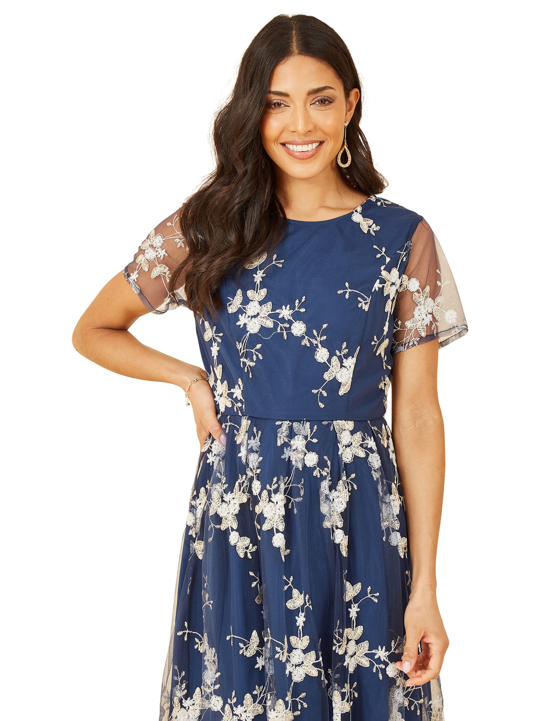 Buy Yumi Embroidered Floral Skater Dress, Navy Online at johnlewis.com