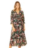 Yumi Floral Print Midi Dress, Black/Multi